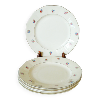 Lot de 5 assiettes plates Digoin Sarreguemines modèle petites fleurs multicolores 1960