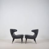 Set of Italian Horn leather armchairs, 1960s