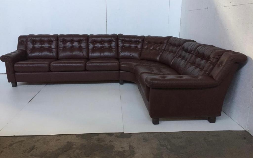 Scandinavian brown leather corner sofa 1970s