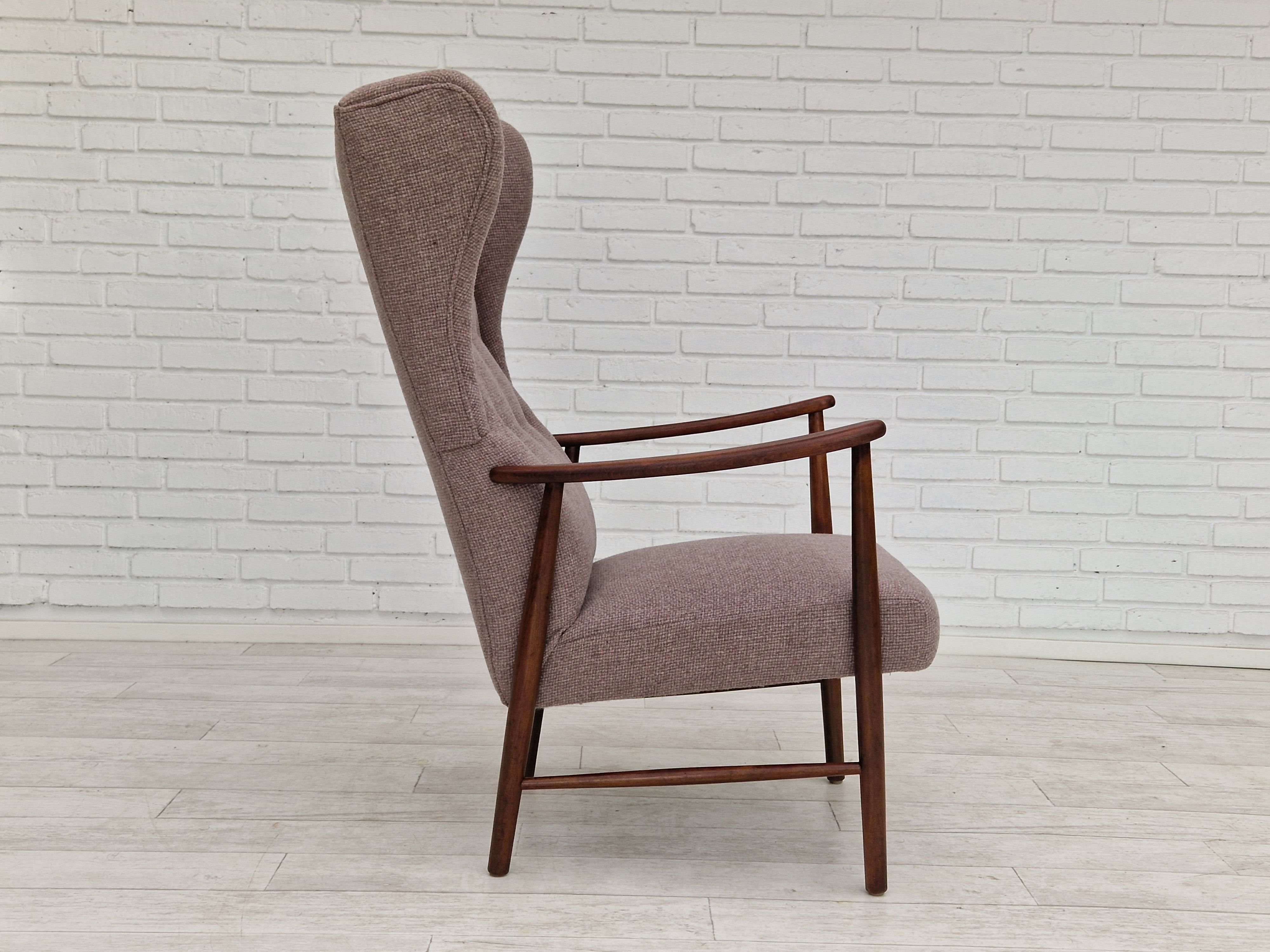 1960s, Swedish design, high-back armchair, furniture wool.