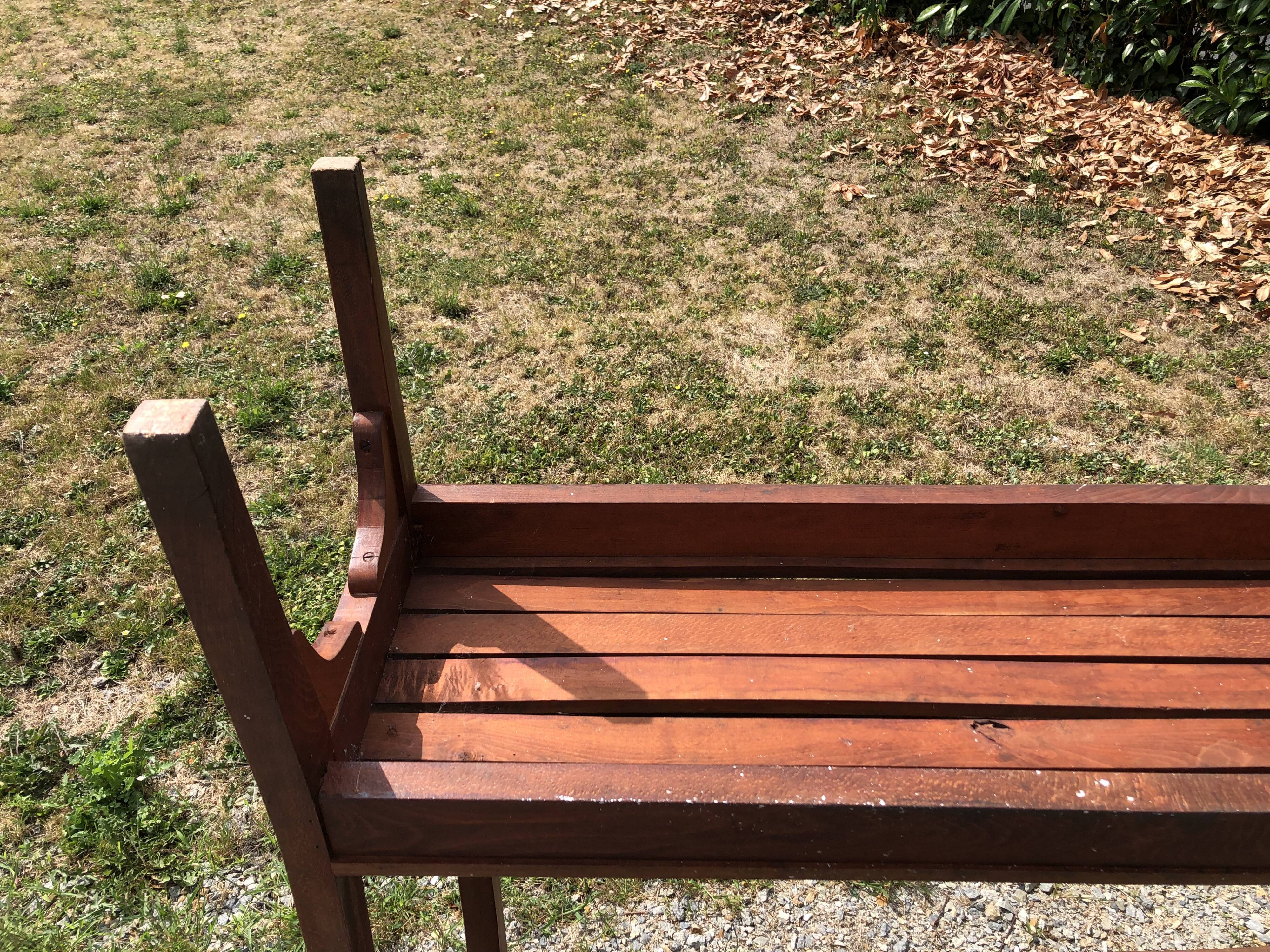 Duo of vintage church benches in solid beech