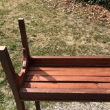 Duo of vintage church benches in solid beech