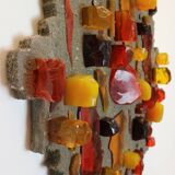 set of two Mod Glass Shard and Cement Wall Art 1960s by J Avoinet