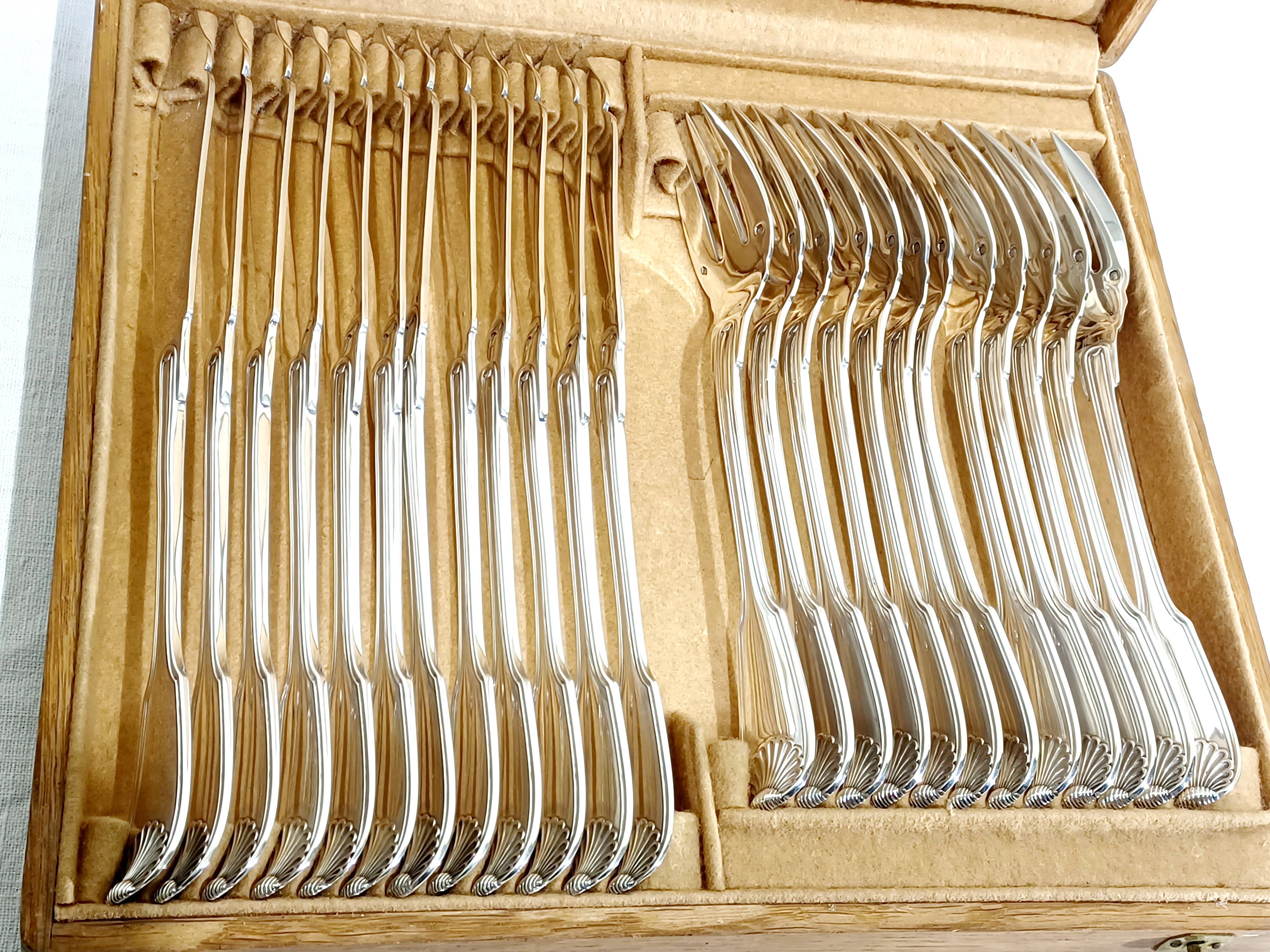 Emile Puiforcat – 12 solid silver fish cutlery sets