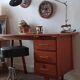 vintage desk with wooden storage drawers