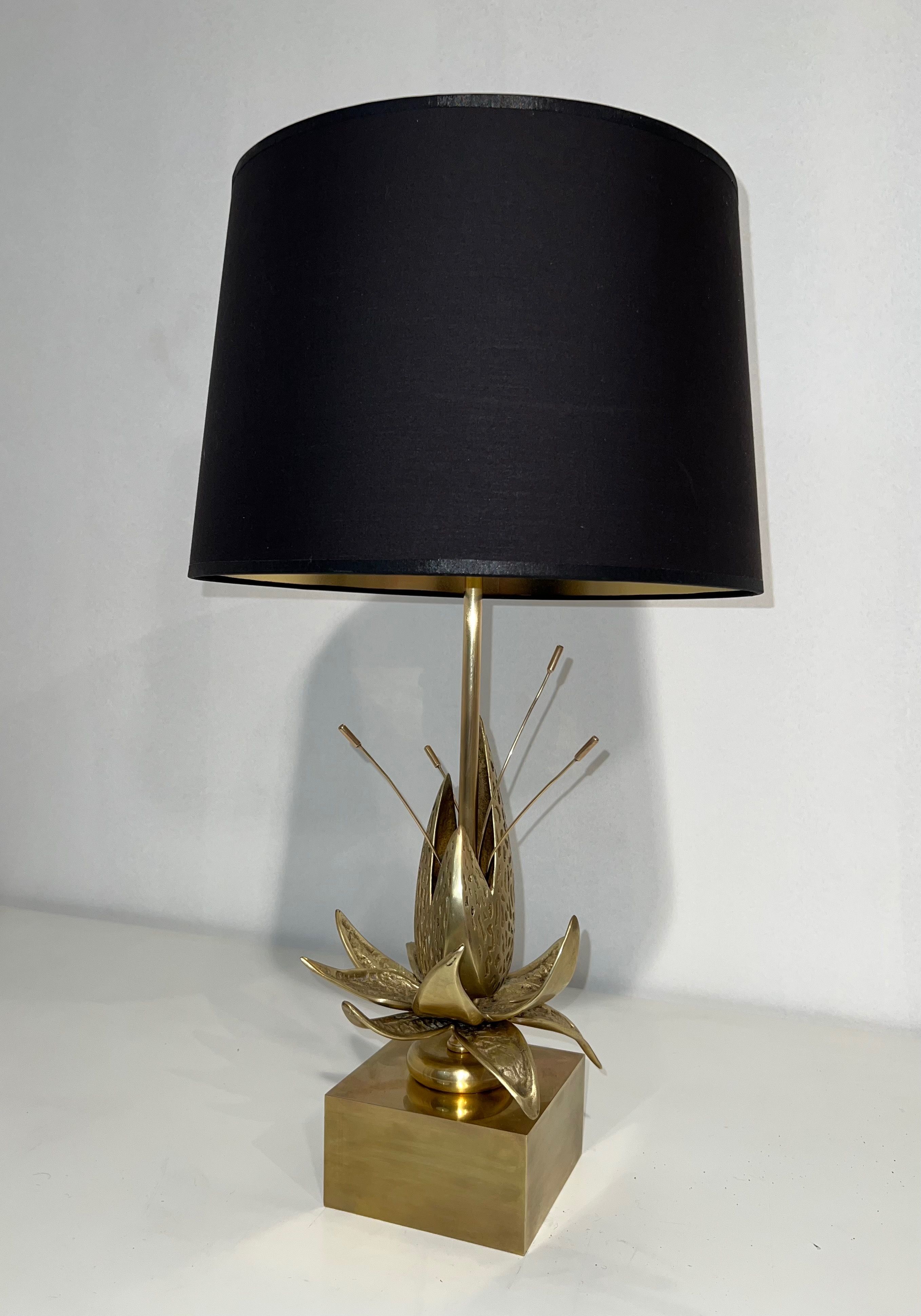 Bronze and brass water lily lamp attributed to Maison Charles. Circa 1970.