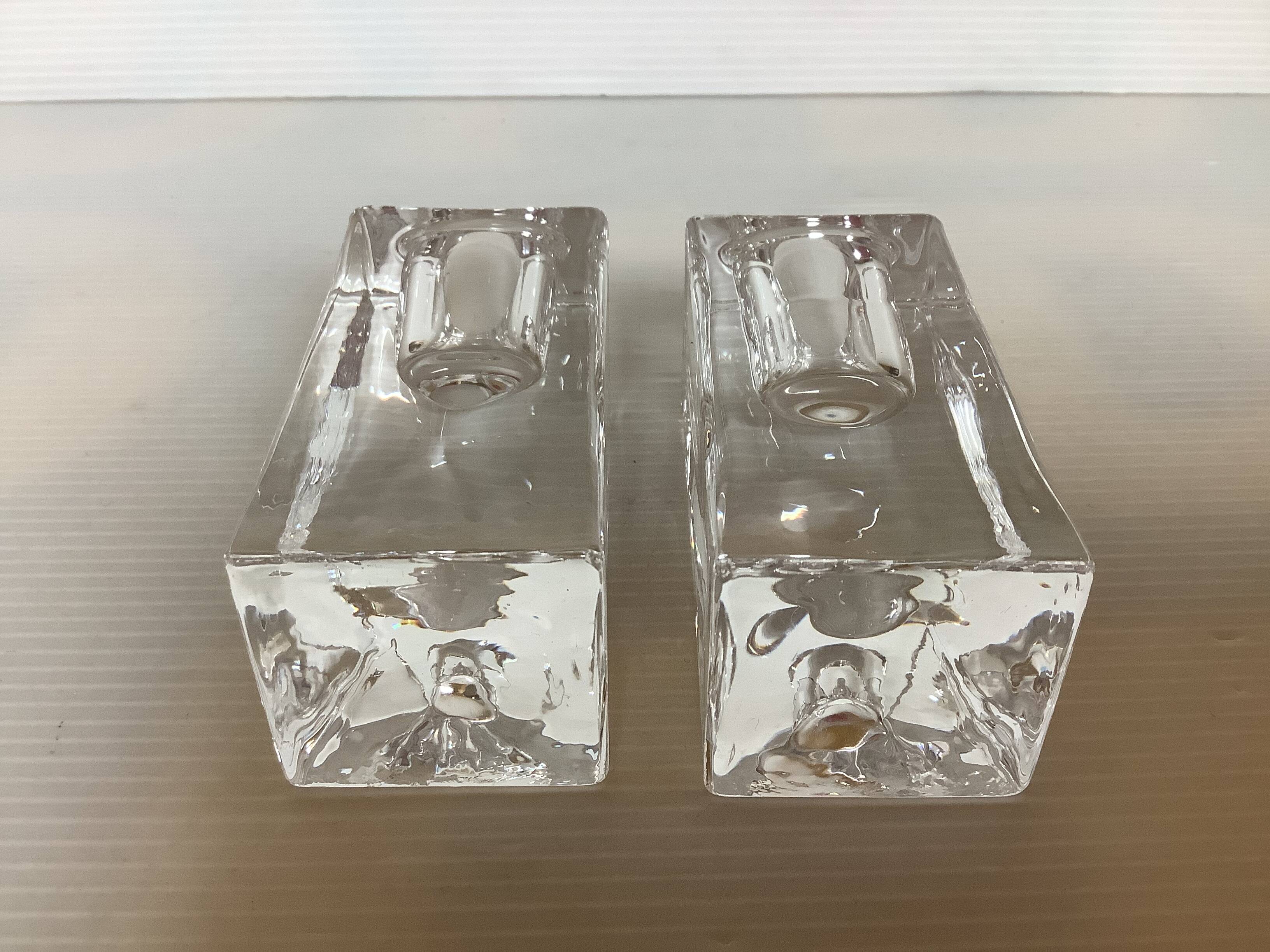 Pair of ice glass candlesticks