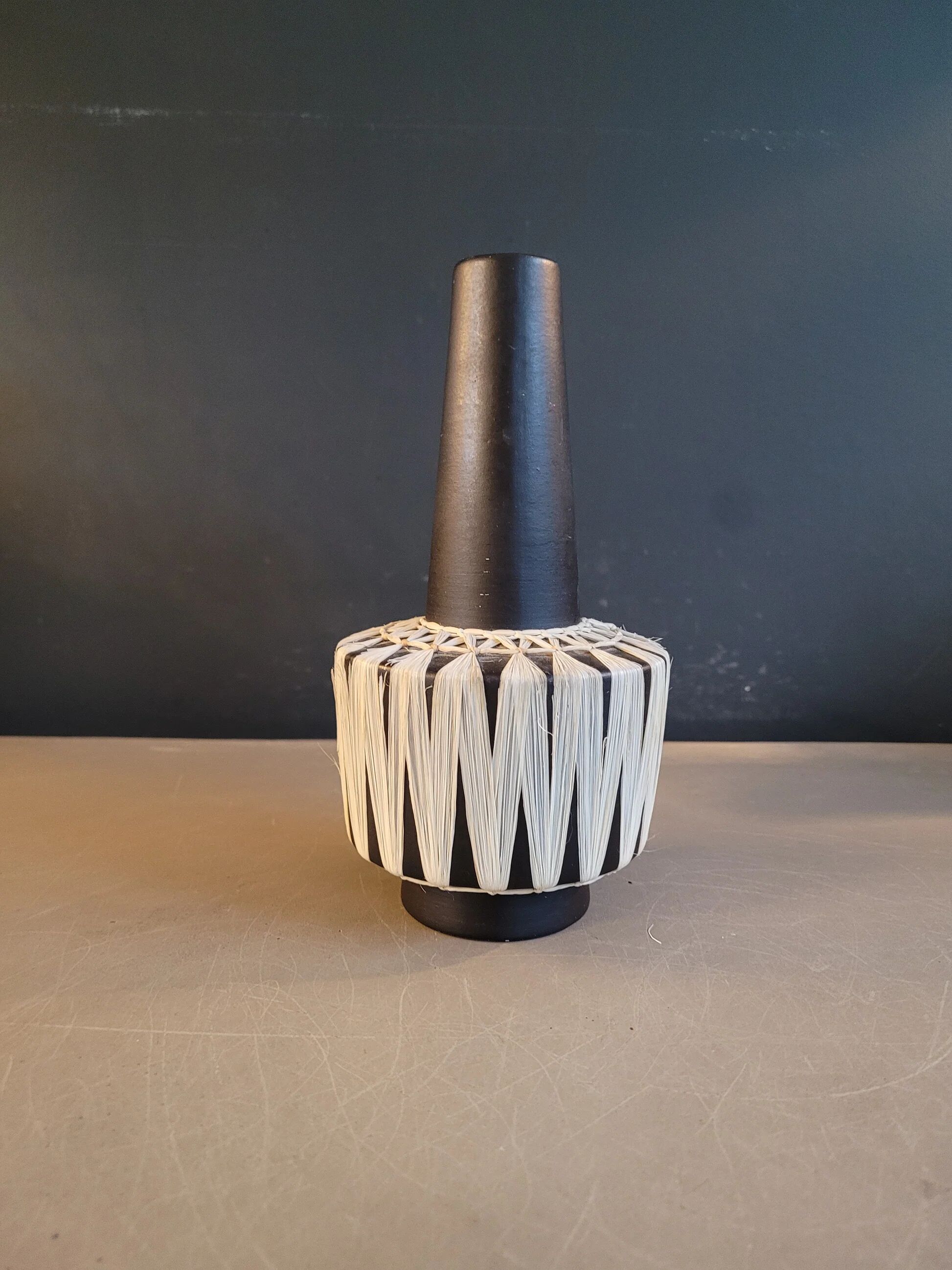 Austrian vase from the 50s-60s with raffia weaving.