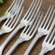 Set of 6 Cailar Bayard dessert forks, Coquille, monogrammed, early 20th century