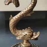 Pair of Art Nouveau style Koi Carp Candlesticks. In old gold patinated bronze.