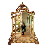 Antique mirror with carved gilded wood glazing beads 164x127