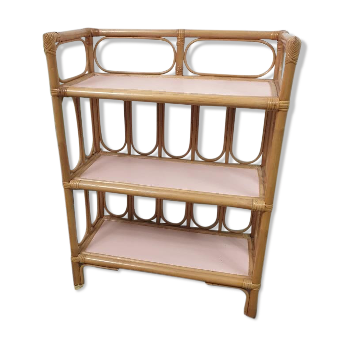 Vintage wicker and bamboo shelf
