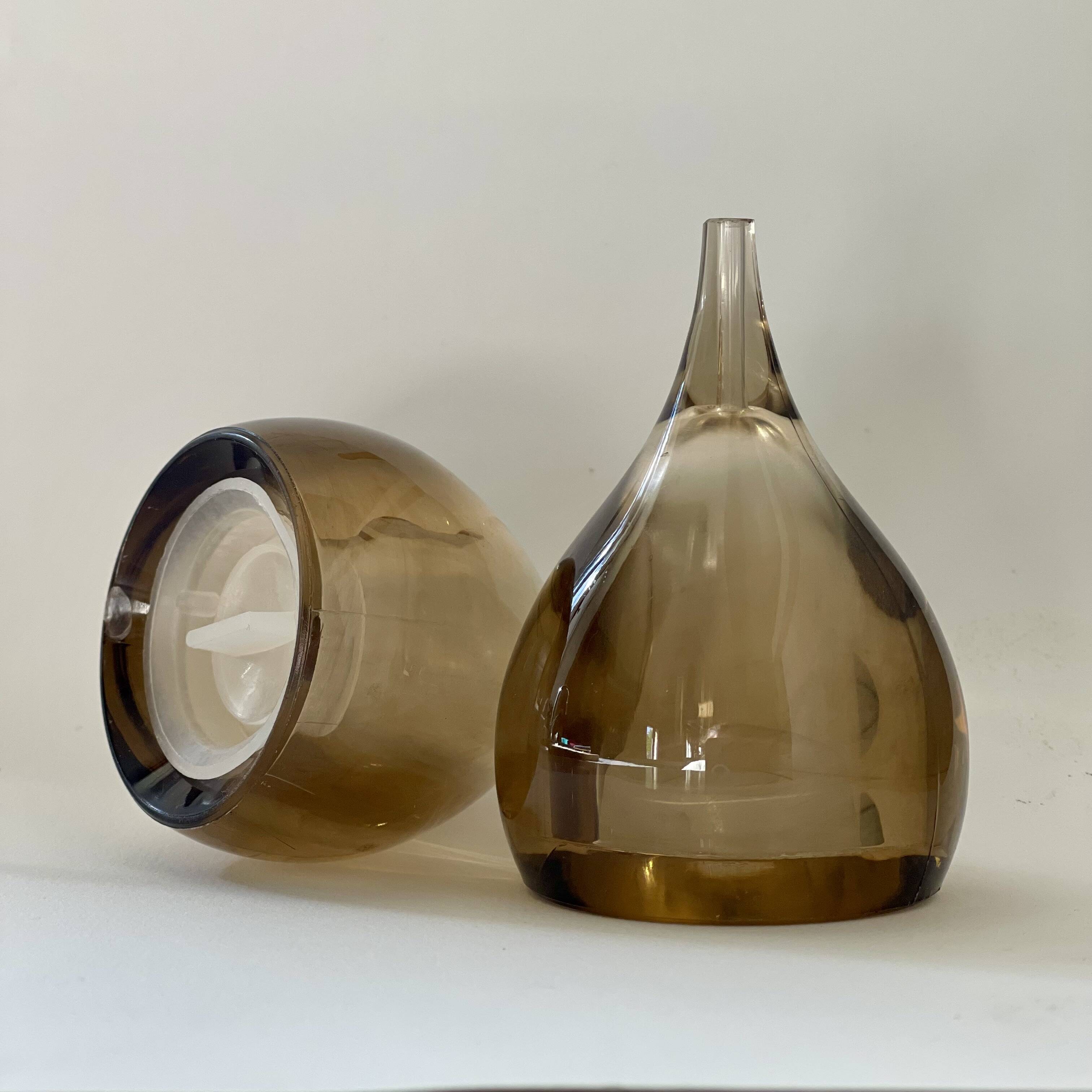 Smoked pepper and salt shaker set Guzzini Tear Drop MCM 60's vintage