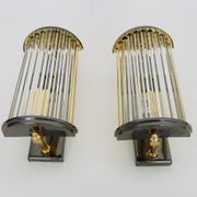 Pair of Art Deco style wall lights, brass, metal and glass GS model Vadisa. 1970s