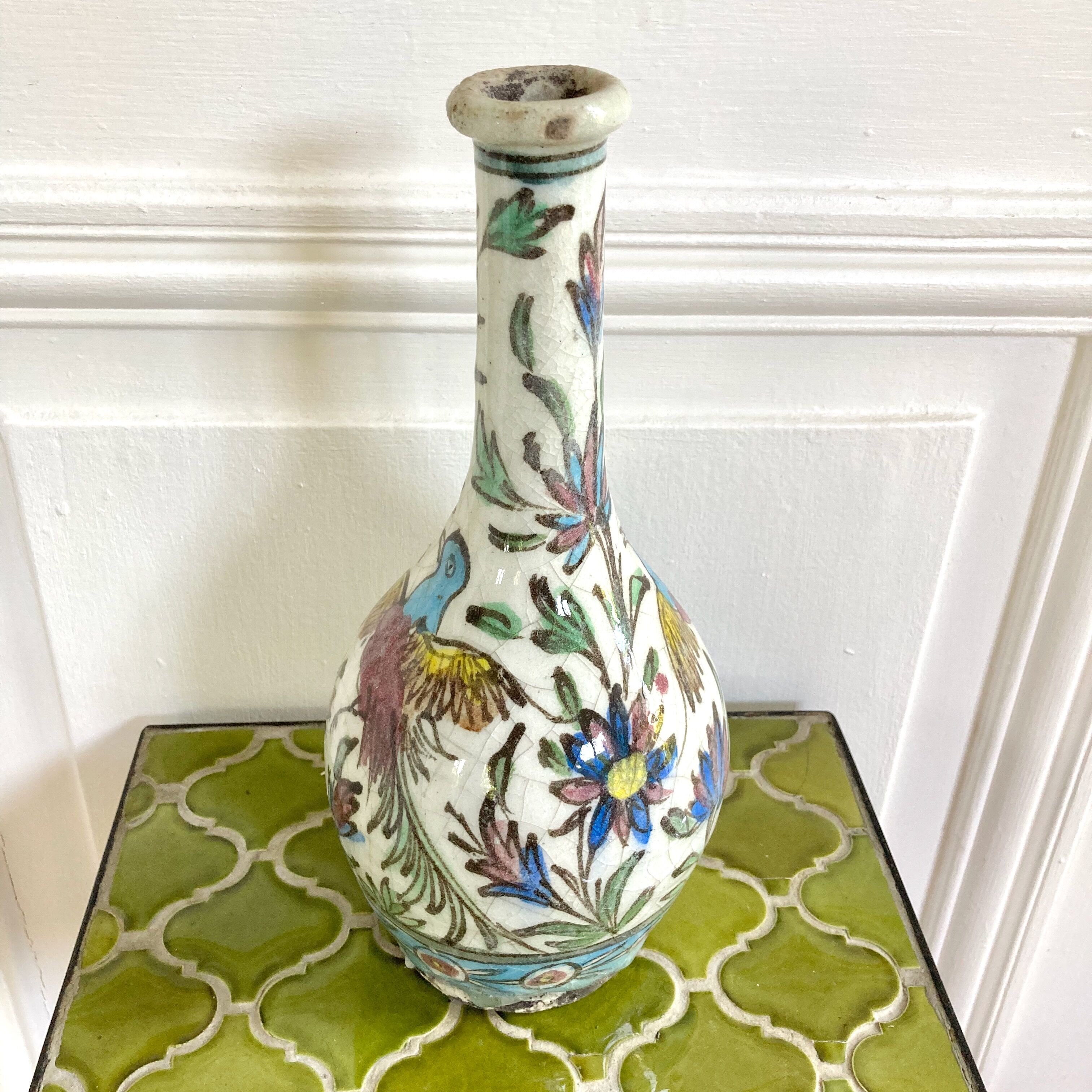 Vase céramique craquelée décor oiseaux