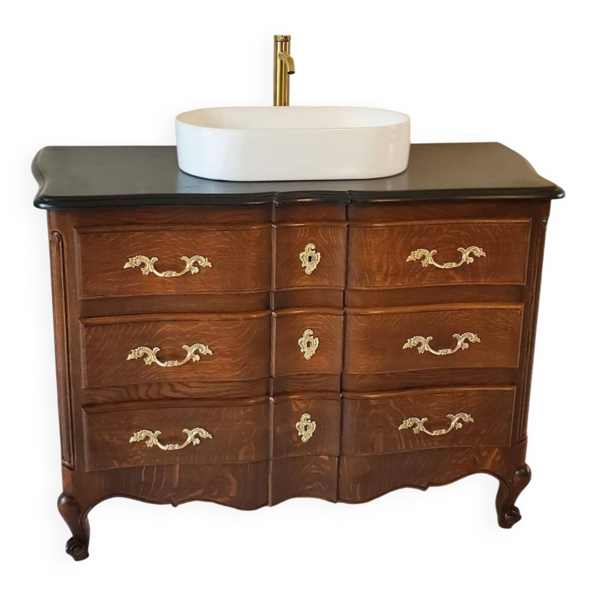 Solid oak vanity unit in Louis XV style