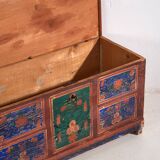 Coffre ancien peint à la main avec des motifs floraux (Année 1907) #100