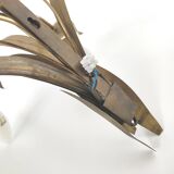 Pair reed and brass leaves sconces