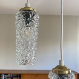 Cascade chandelier with 3 antique glass tulips, staircase