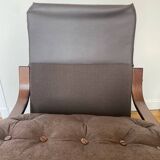 Fauteuil scandinave 1970 en bois laminé courbé et assise en cuir