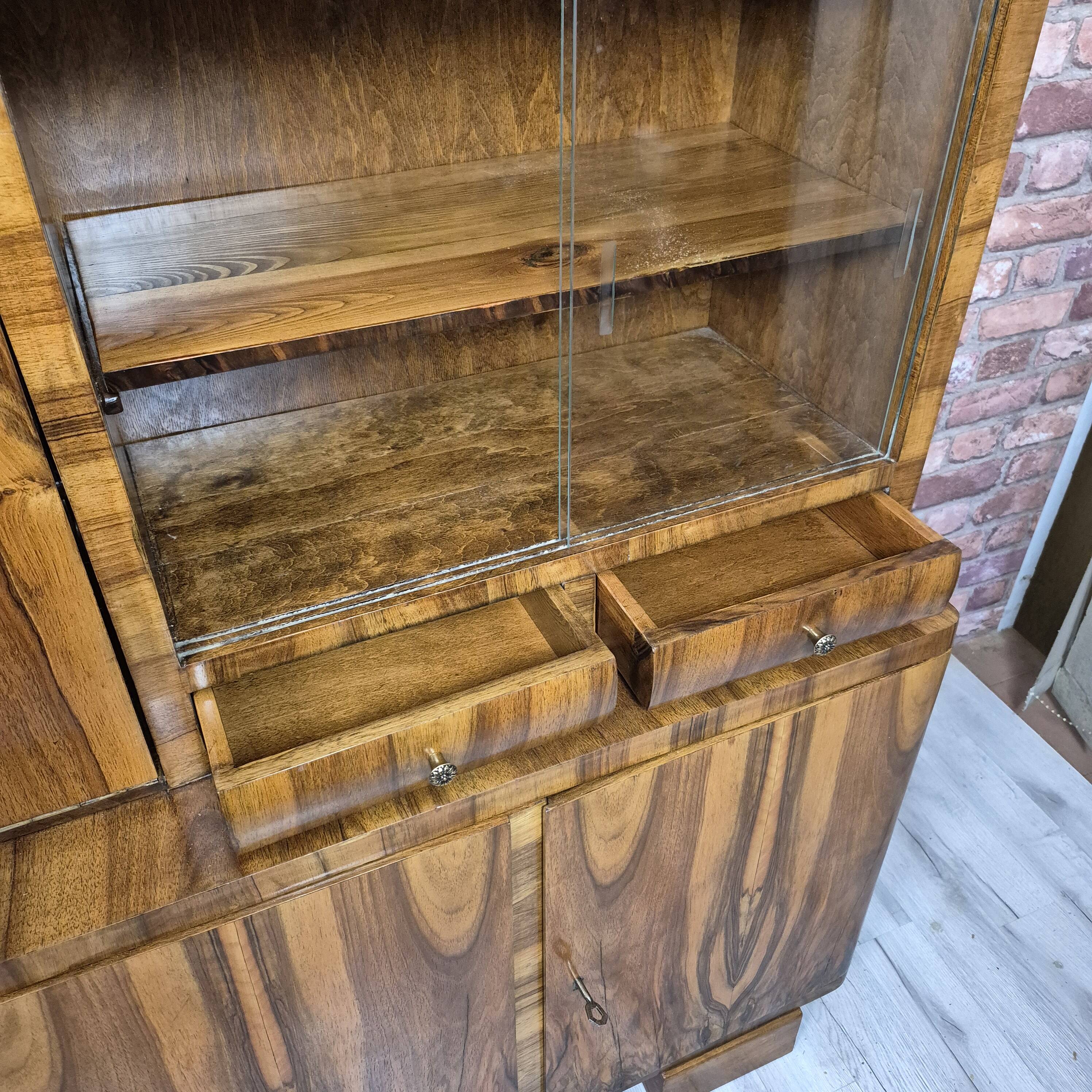 Restored Mid-Century Flame Walnut Highboard with Bar Cabinet - 1960s