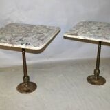 Pair Of Bistro Tables Cast Iron Base Marble Top