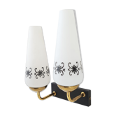Applique double en laiton et verre des années 50