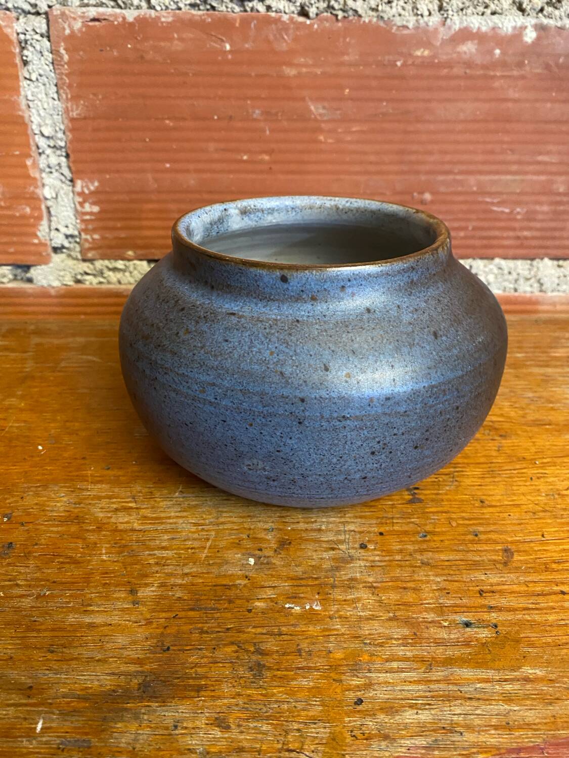 Vintage Blue-Brown Ceramic Ball Vase, Made in France