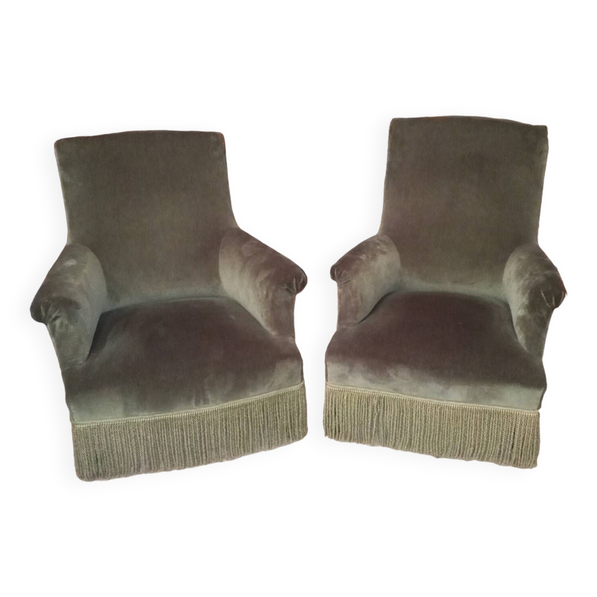 Olive green English armchairs