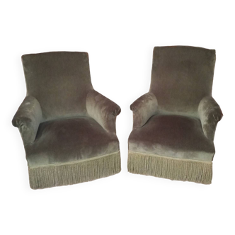 English olive green armchairs