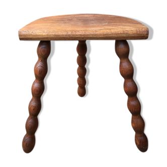 Turned wooden tripod farm stool