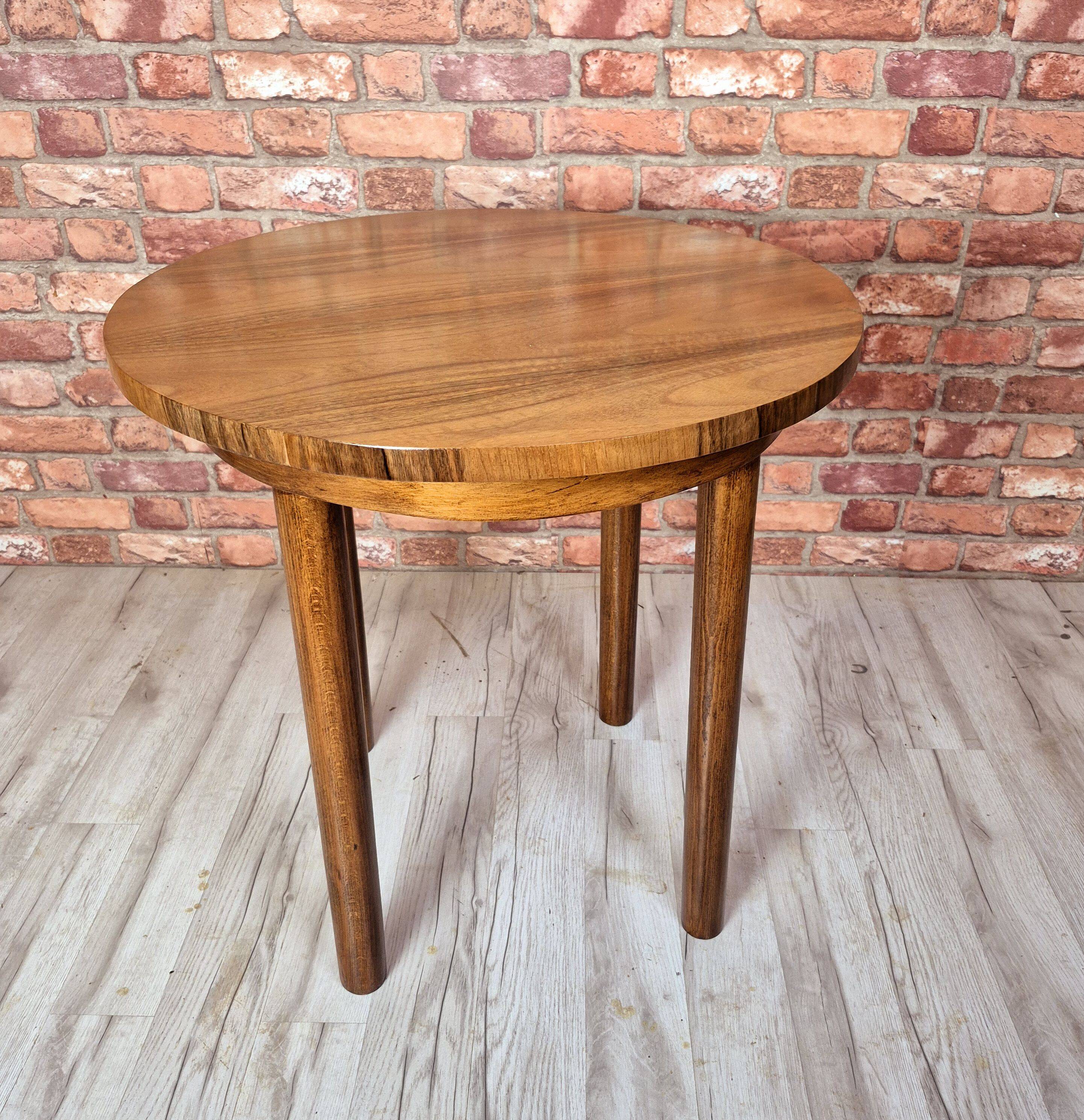 Renovated art deco round coffe table, Poland 1950s