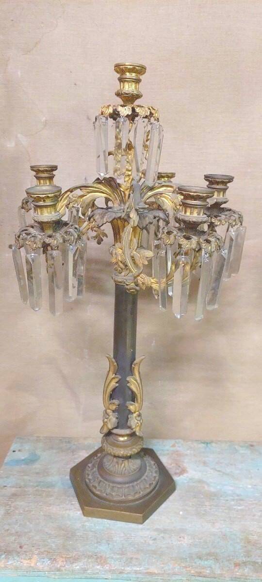 Pair of large, six-light gilt bronze candlesticks