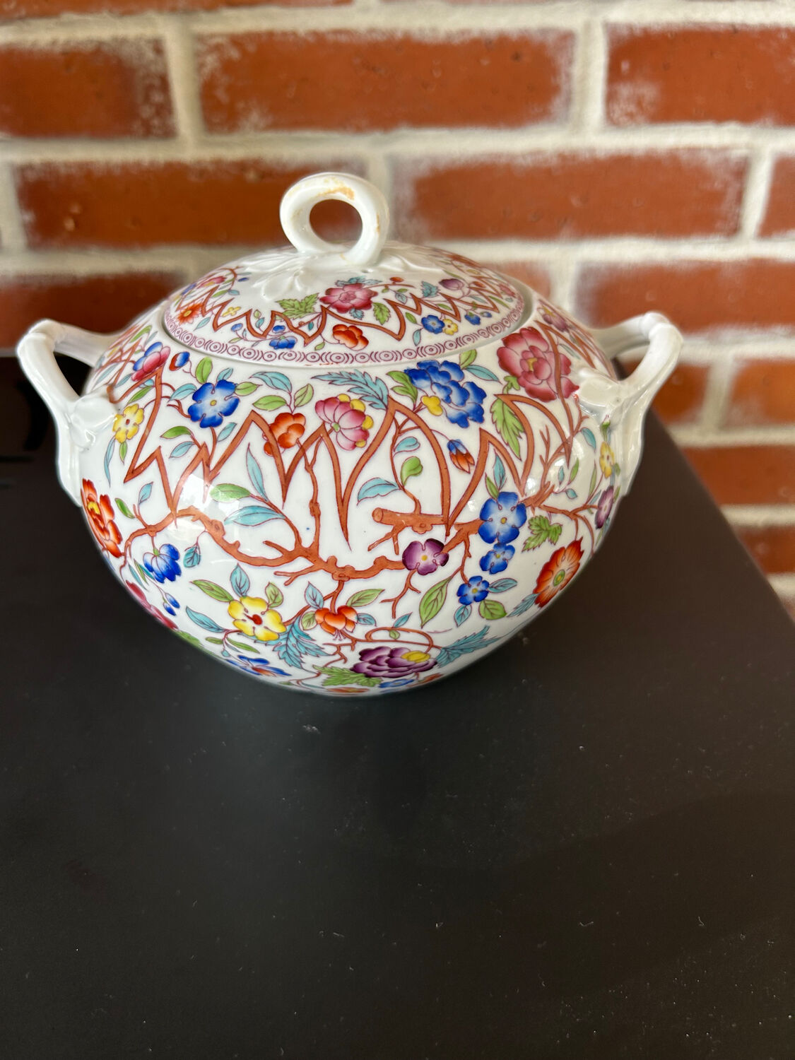 Polychrome sugar bowl Creil and Montereau