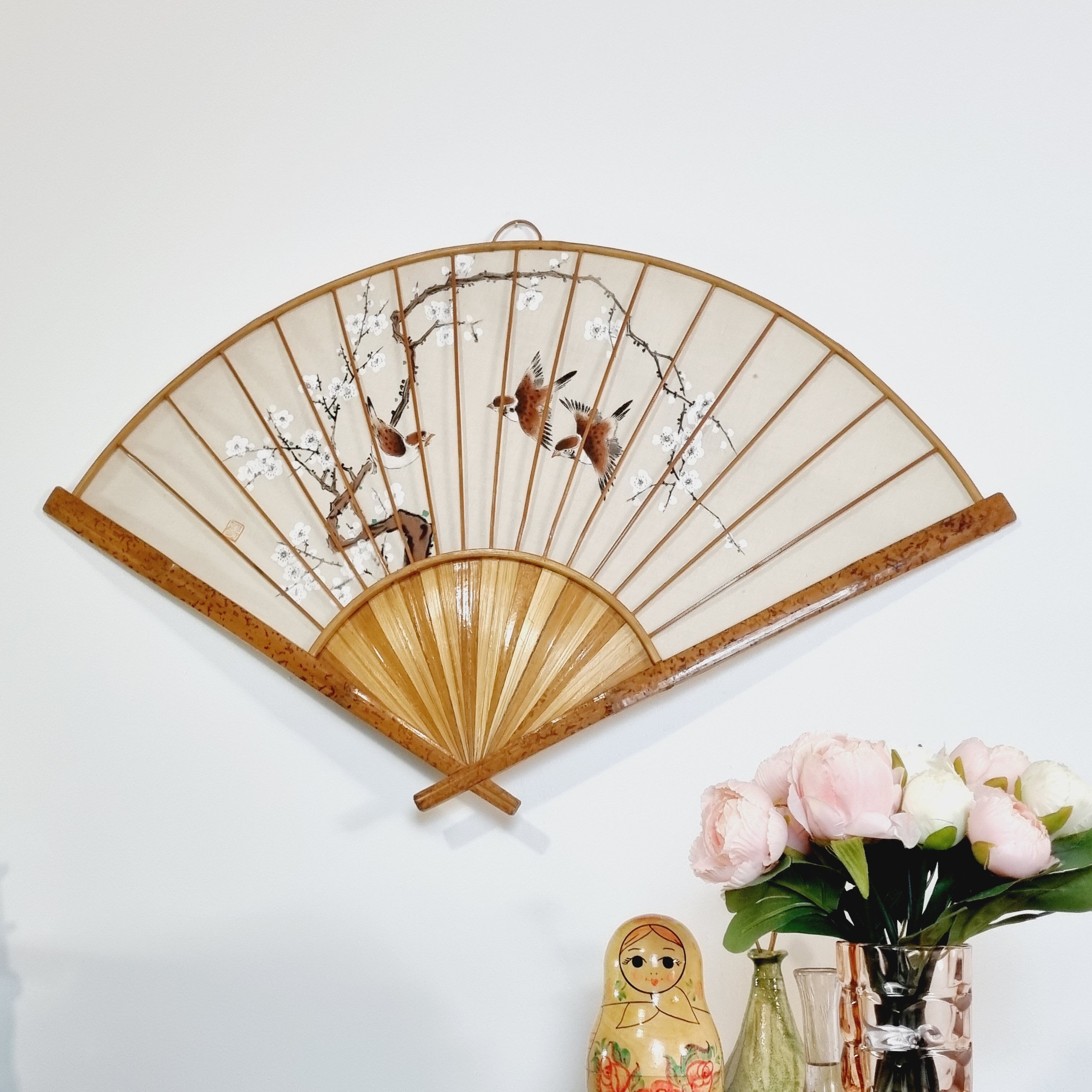 Fan hand painted fabric and bamboo