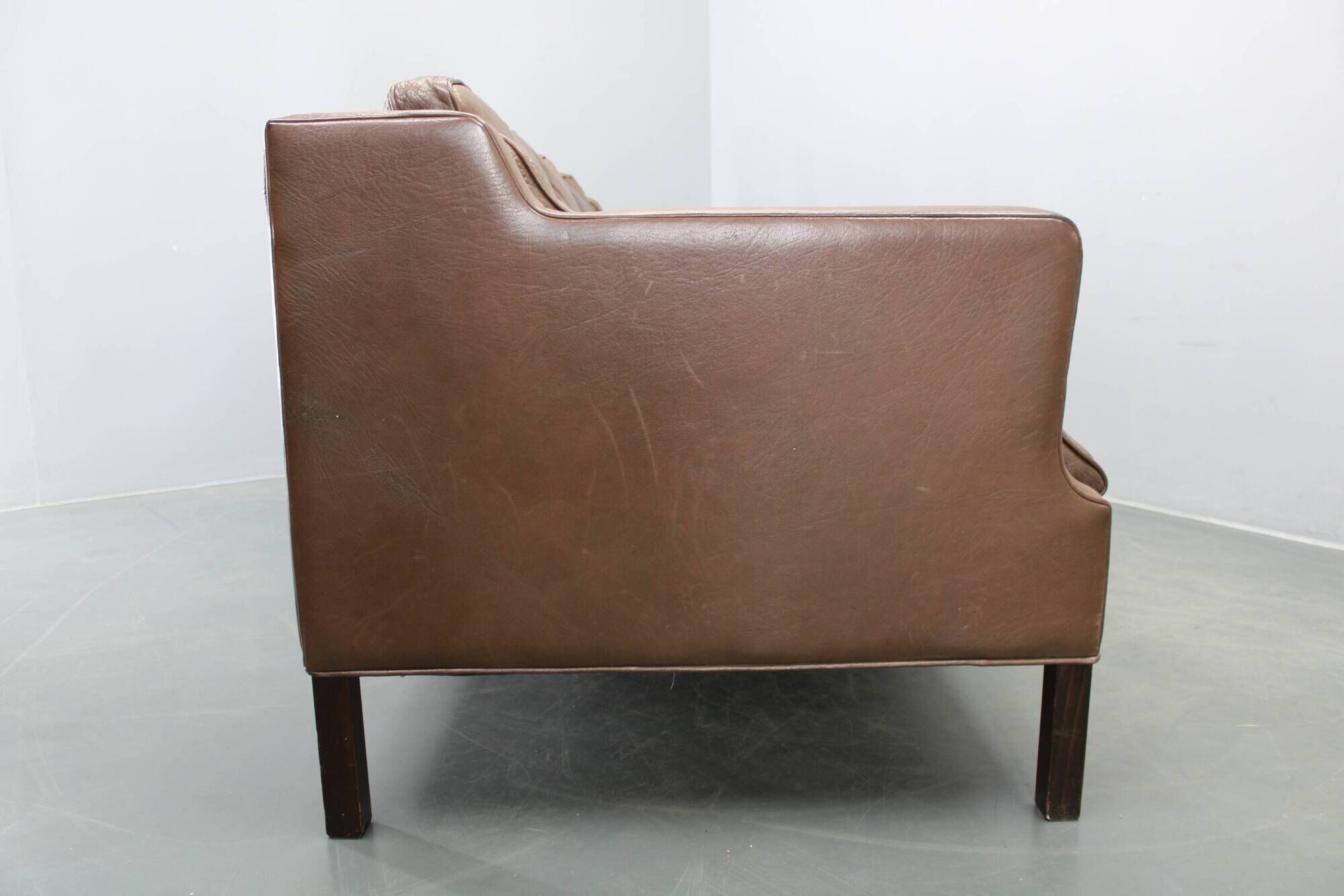 Danish mid-century three-seat brown leather sofa, 1970s