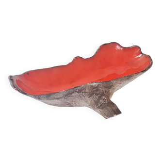 Red ceramic fruit bowl & vintage wood imitation from the 1960s