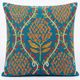 Silk Embroidered Floral Cushion Cover. Blue Throw Pillow Case. Traditional Uzbek Accent Pillow.