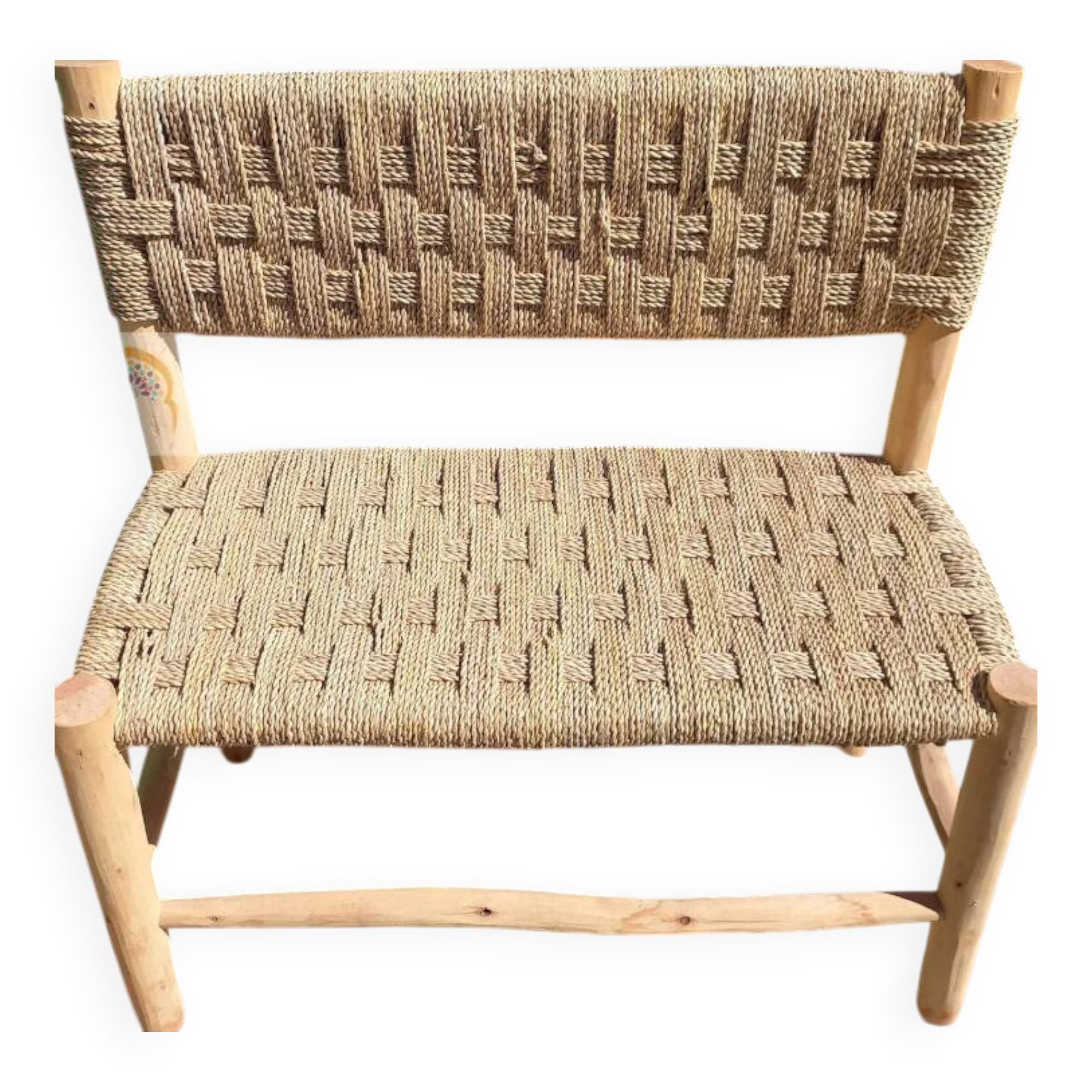 Moroccan Wooden Bench with Palm Leaf Cord Entryway and Living Room Boh