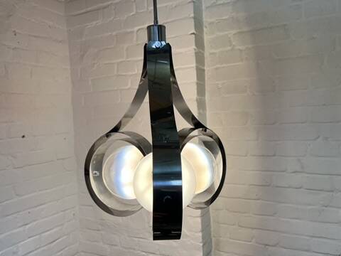 Vintage Space Age chrome and glass chandelier from the 1970s.