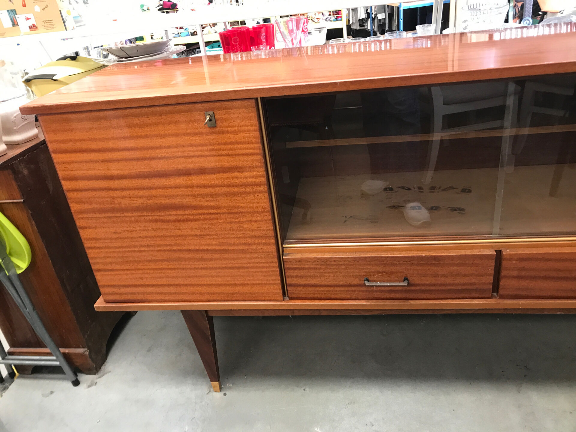 Vintage 1960s enfilade in varnished cherry wood.