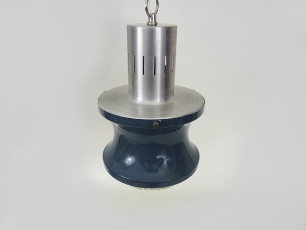 Suspension vintage bleu et grise en métal et plastique année 70
