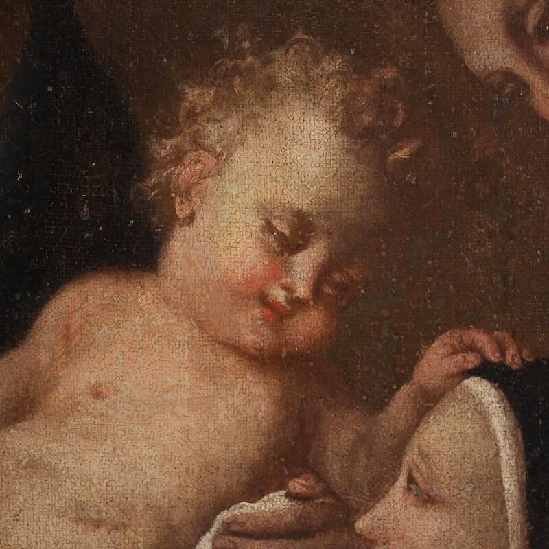 Peinture antique Adoration de Sainte Rose de Lima avec la Madone et l'Enfant