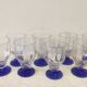 8 glasses - digestive liqueur aperitif - blue foot - art deco -