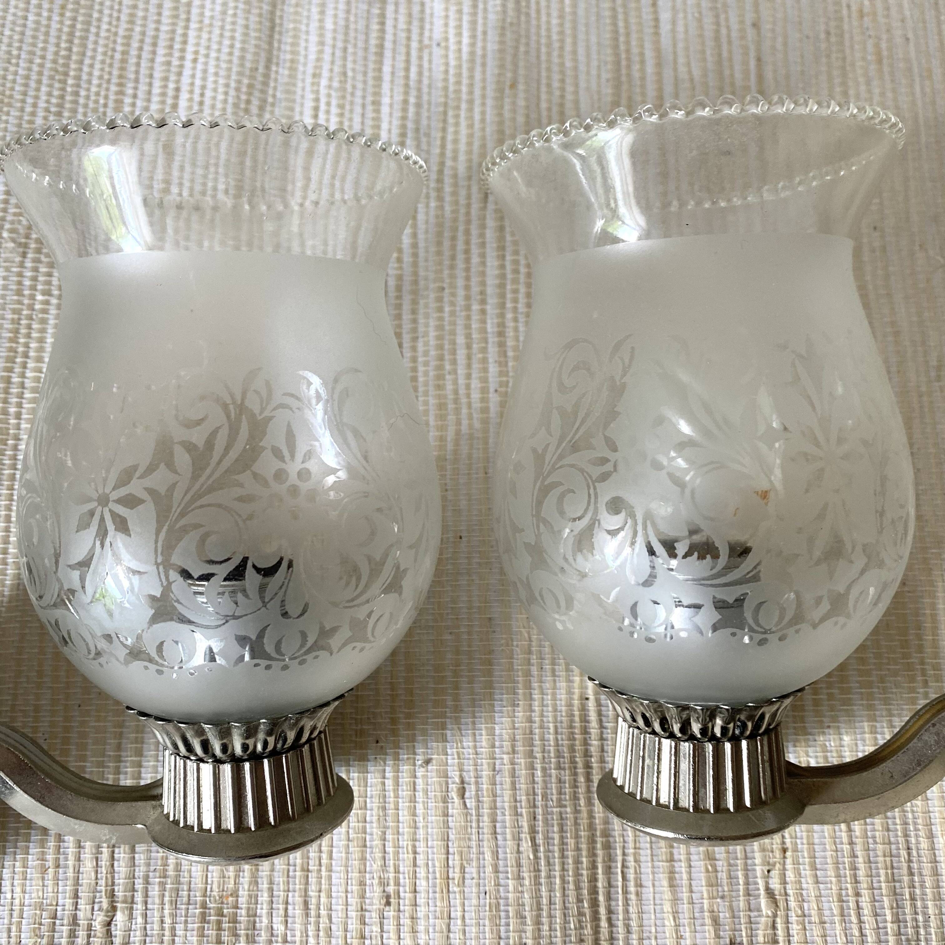 Pair of metal and glass wall lights