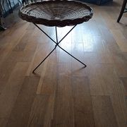 vintage wicker gueridon with a black metal tripod base from the 1960s