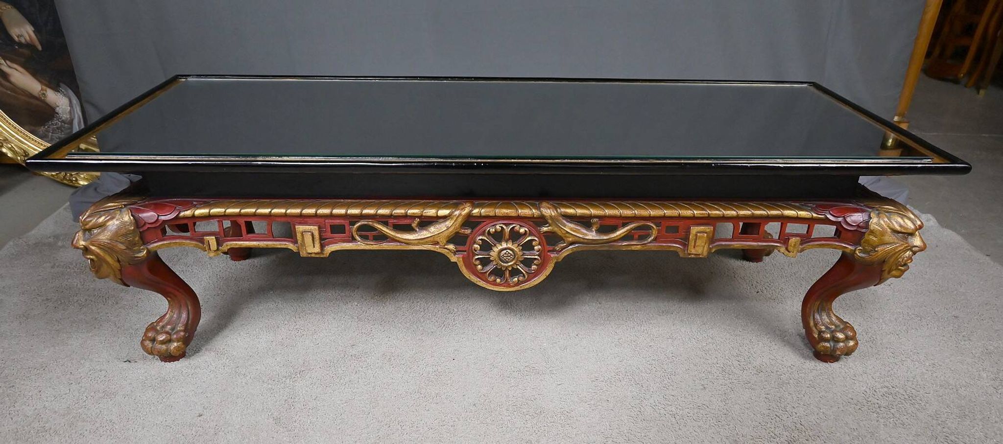 Grande Table Basse Impériale avec plateau de verre, Chine – XXe