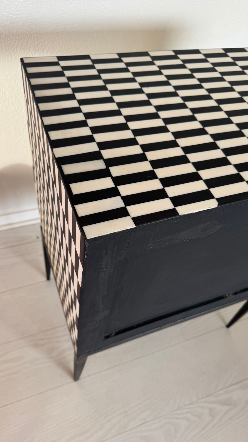 Checkerboard marquetry chest of drawers