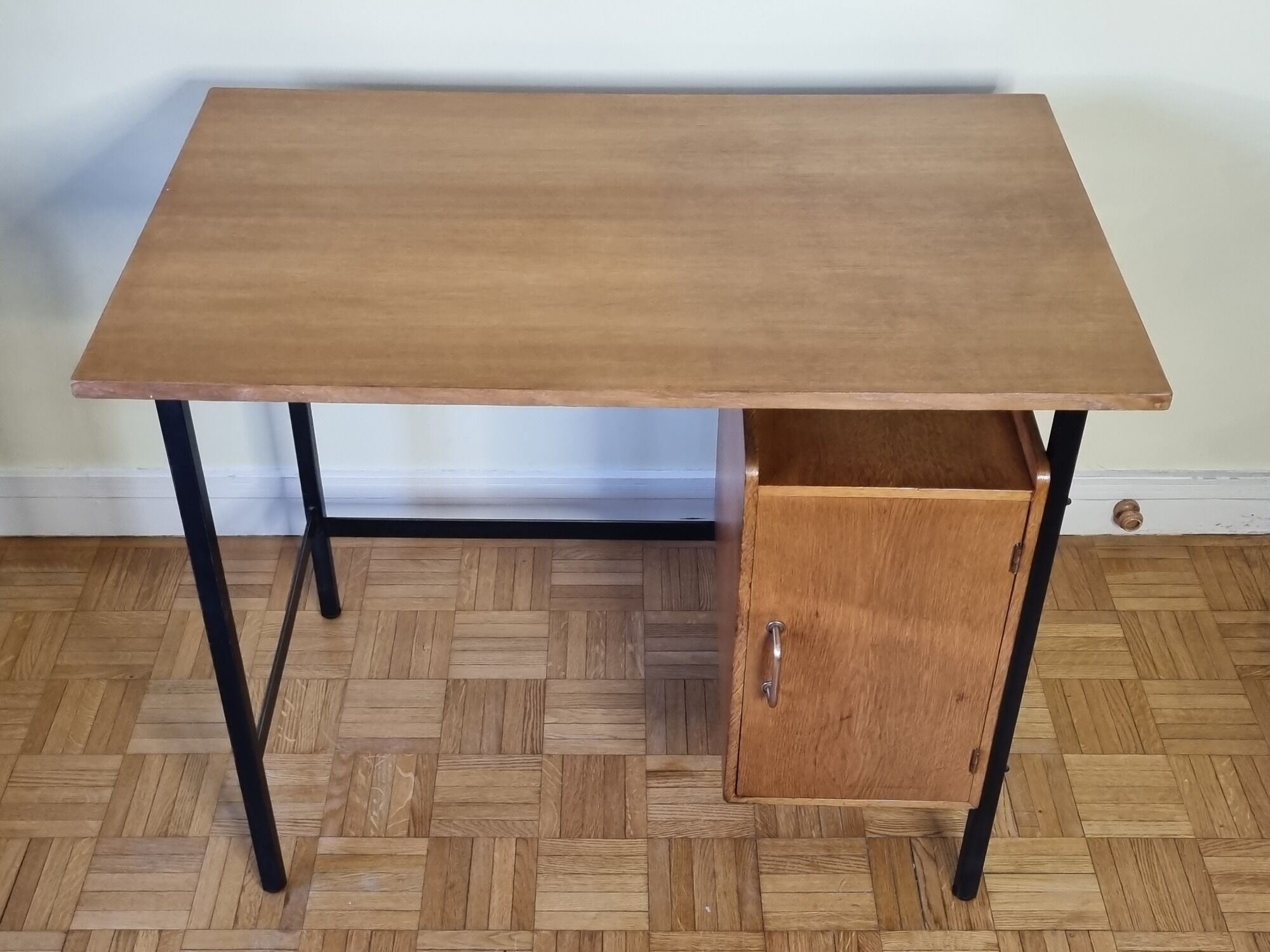 Vintage desk in metal and wood, 50s-60s