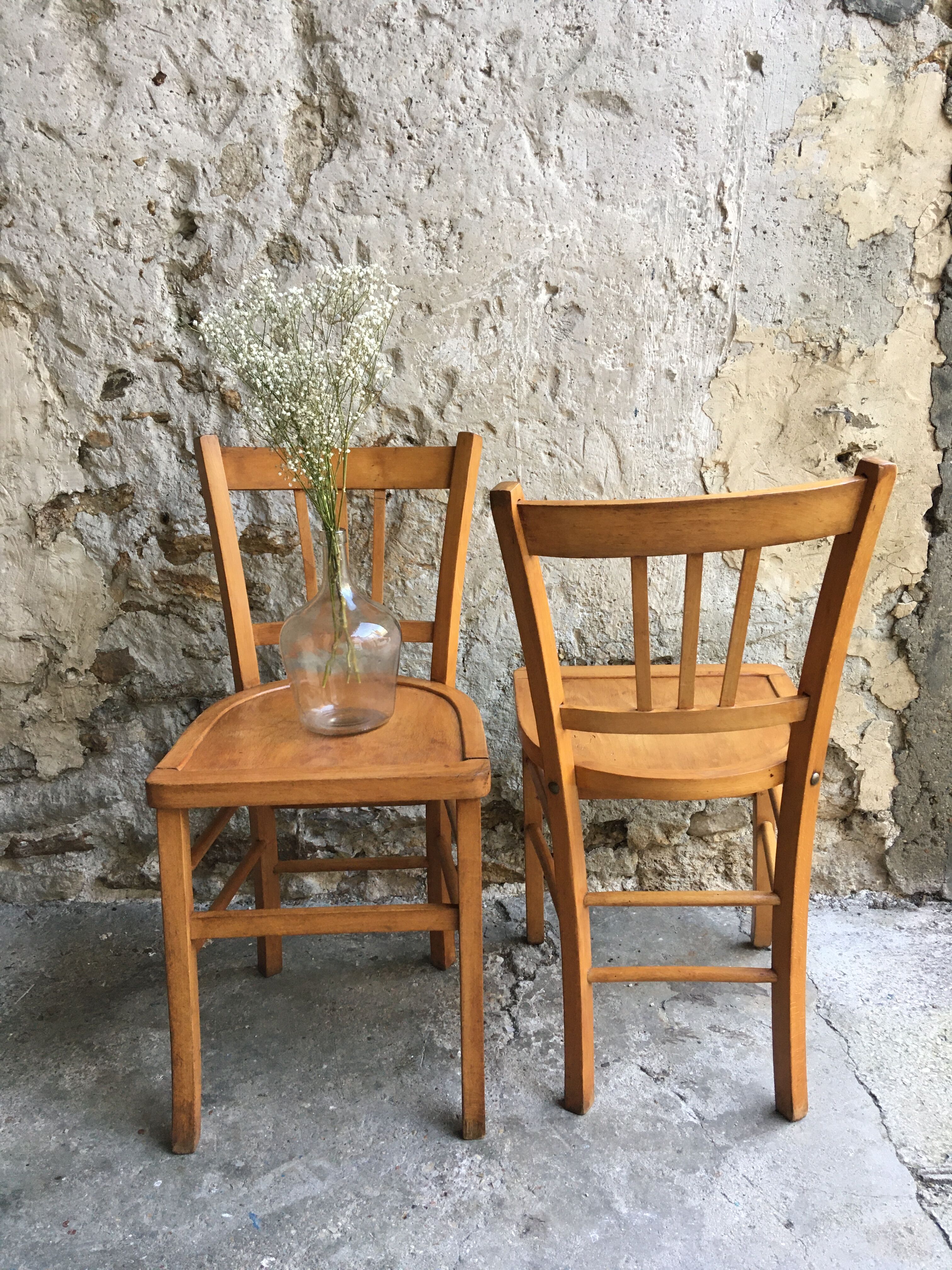 Set of 4 wooden farm chairs